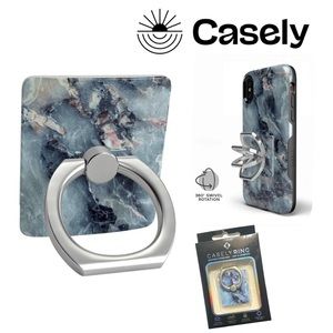 Universal CASELY Blue Granite Marble Metal Phone Ring Kickstand